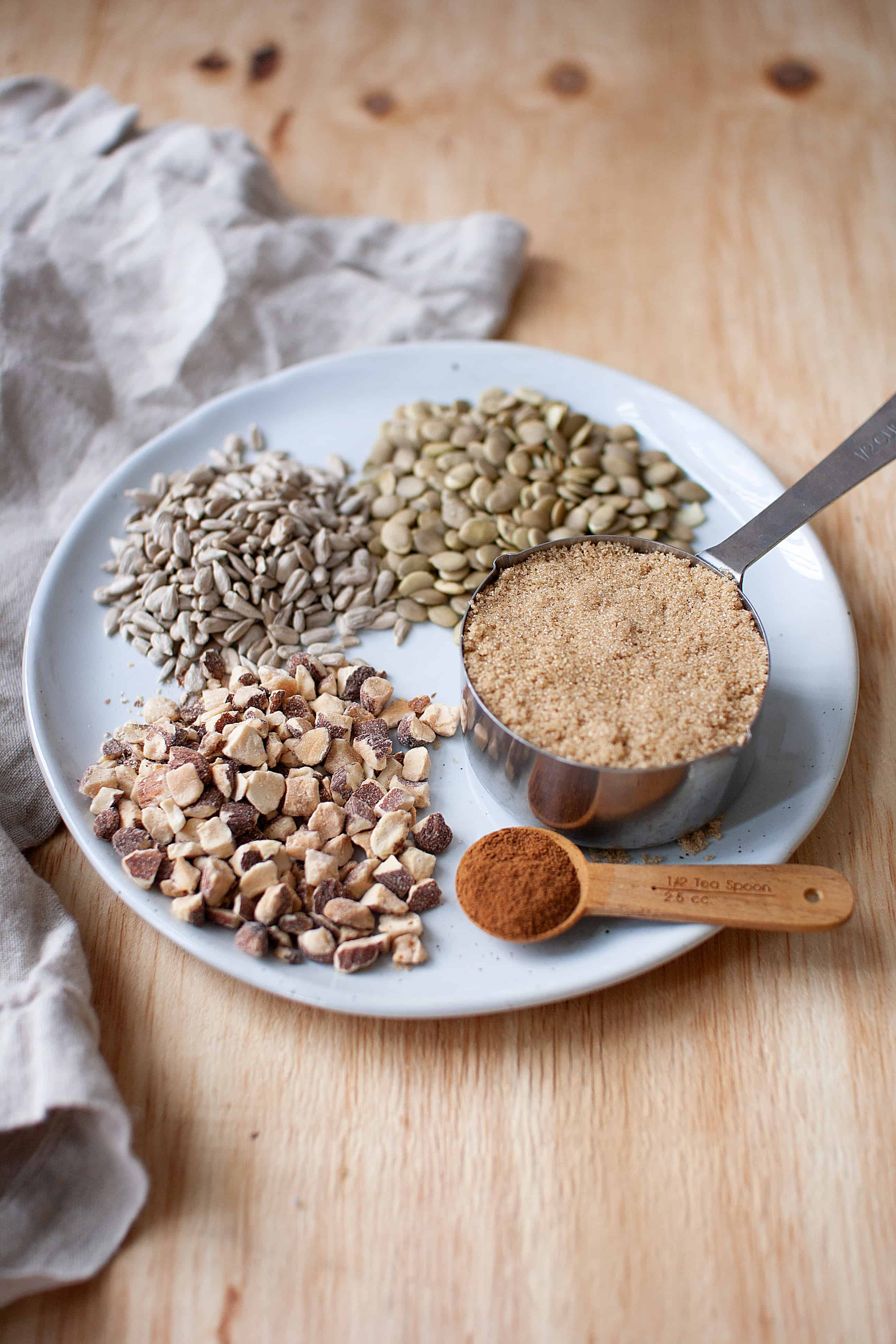 Filling ingredients for hotteok, sweet Korean pancakes. 