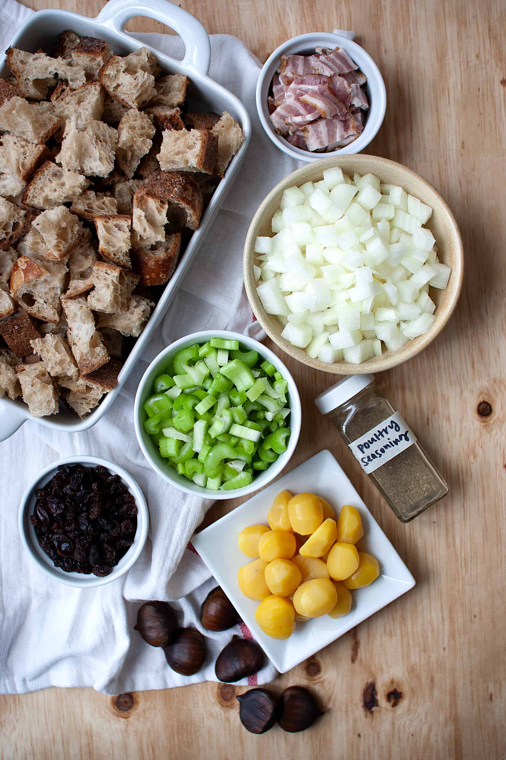 Ingredients for My Grandma's Chestnut Bacon Stuffing