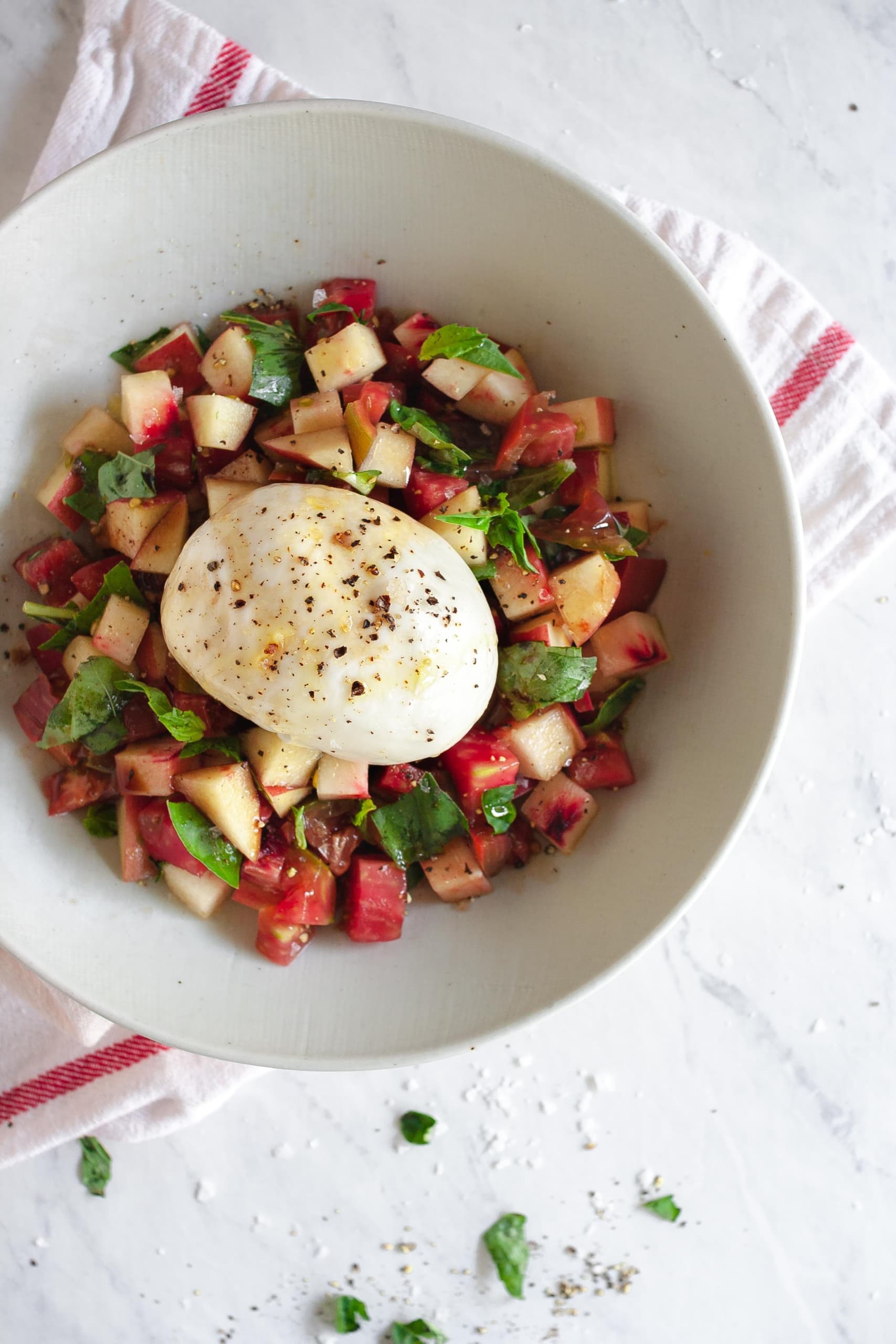 Peach, Tomato, Burrata Salad