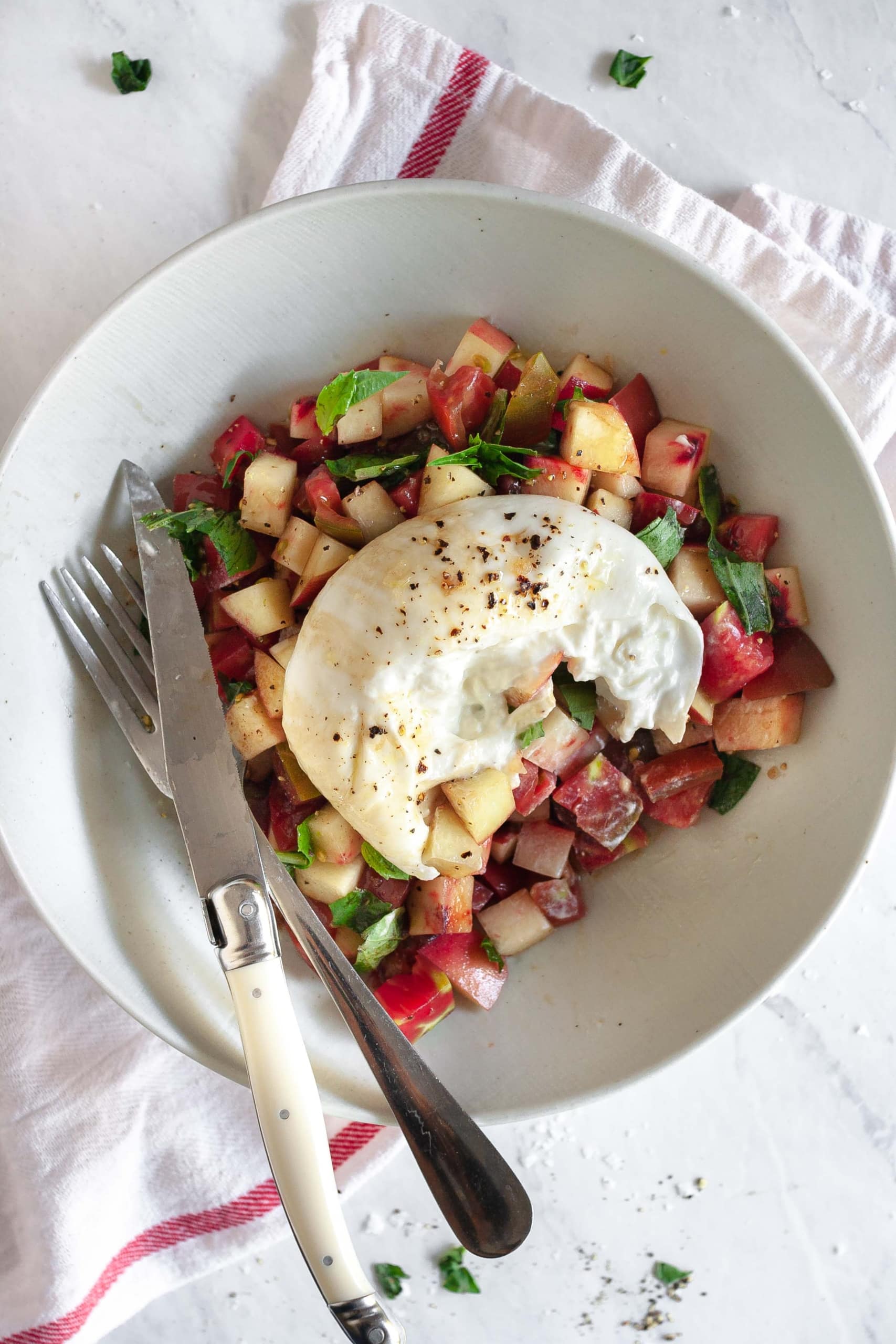 Easy Tomato, Peach, & Burrata Salad